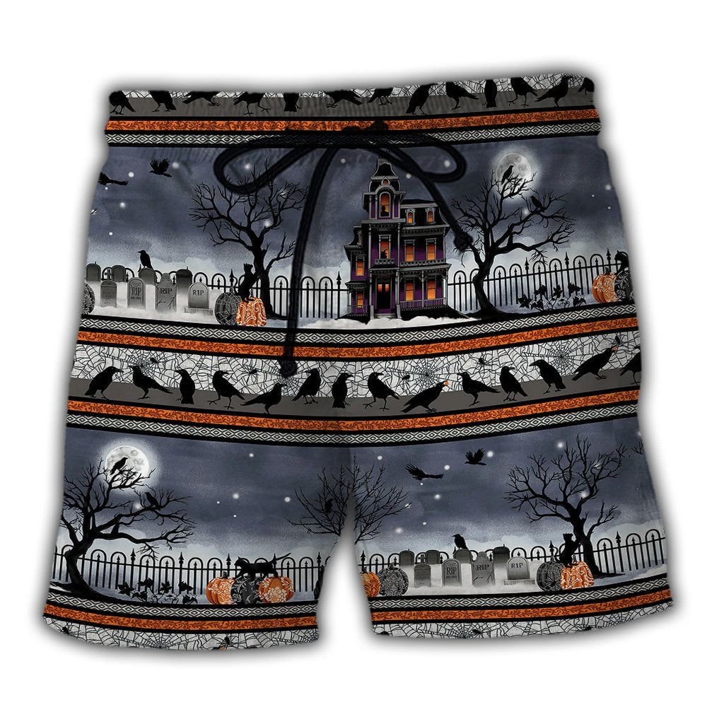 Halloween Spooky Night Border Trendy Aloha Hawaiian Beach Shorts