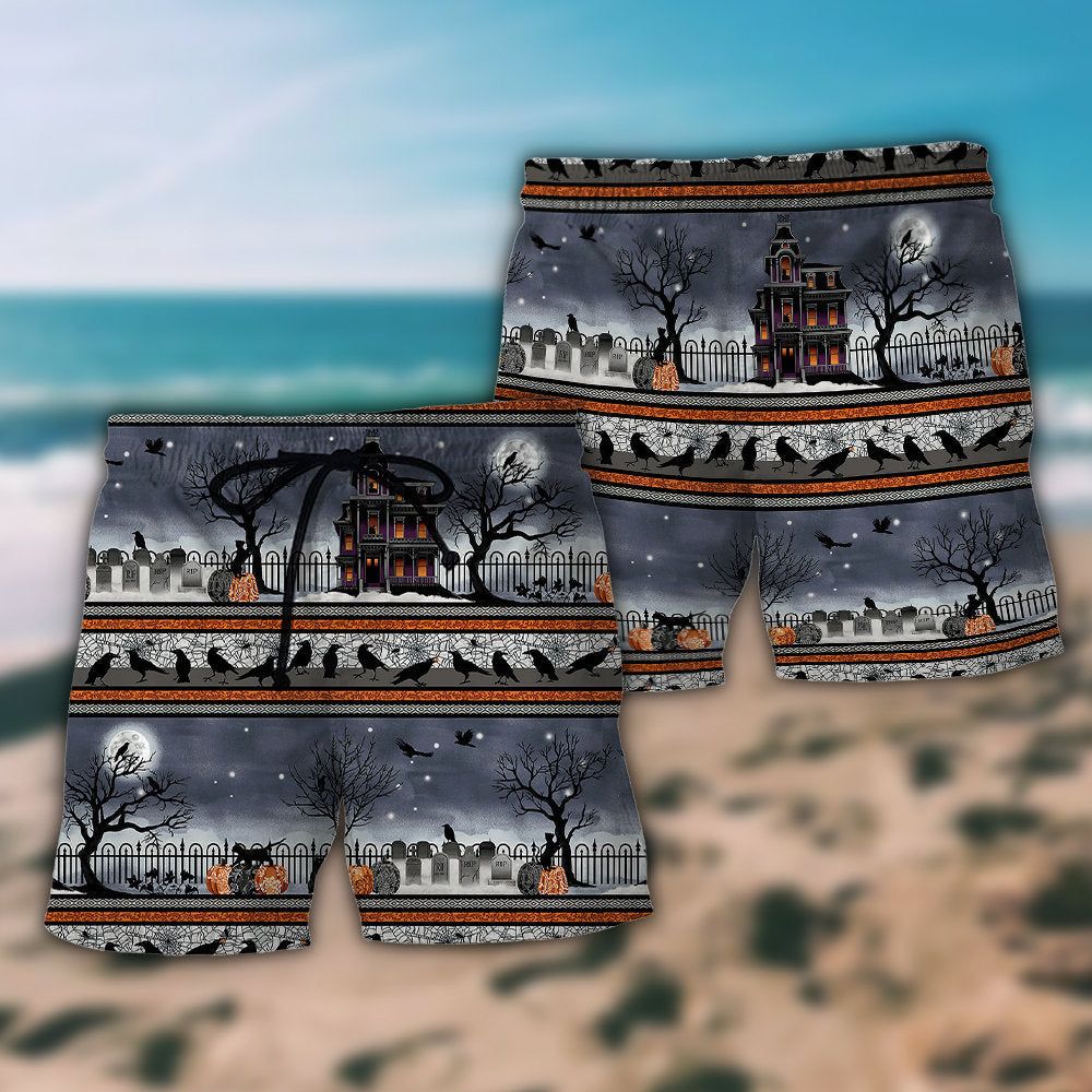 Halloween Spooky Night Border Trendy Aloha Hawaiian Beach Shorts