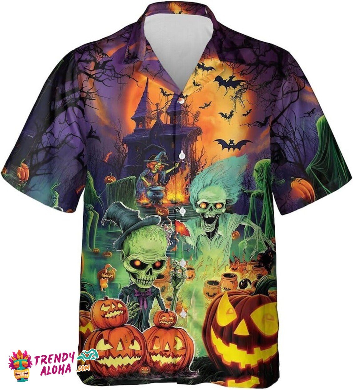 Halloween Themed Funny Short Sleeve Hawaiian Shirts for Parties