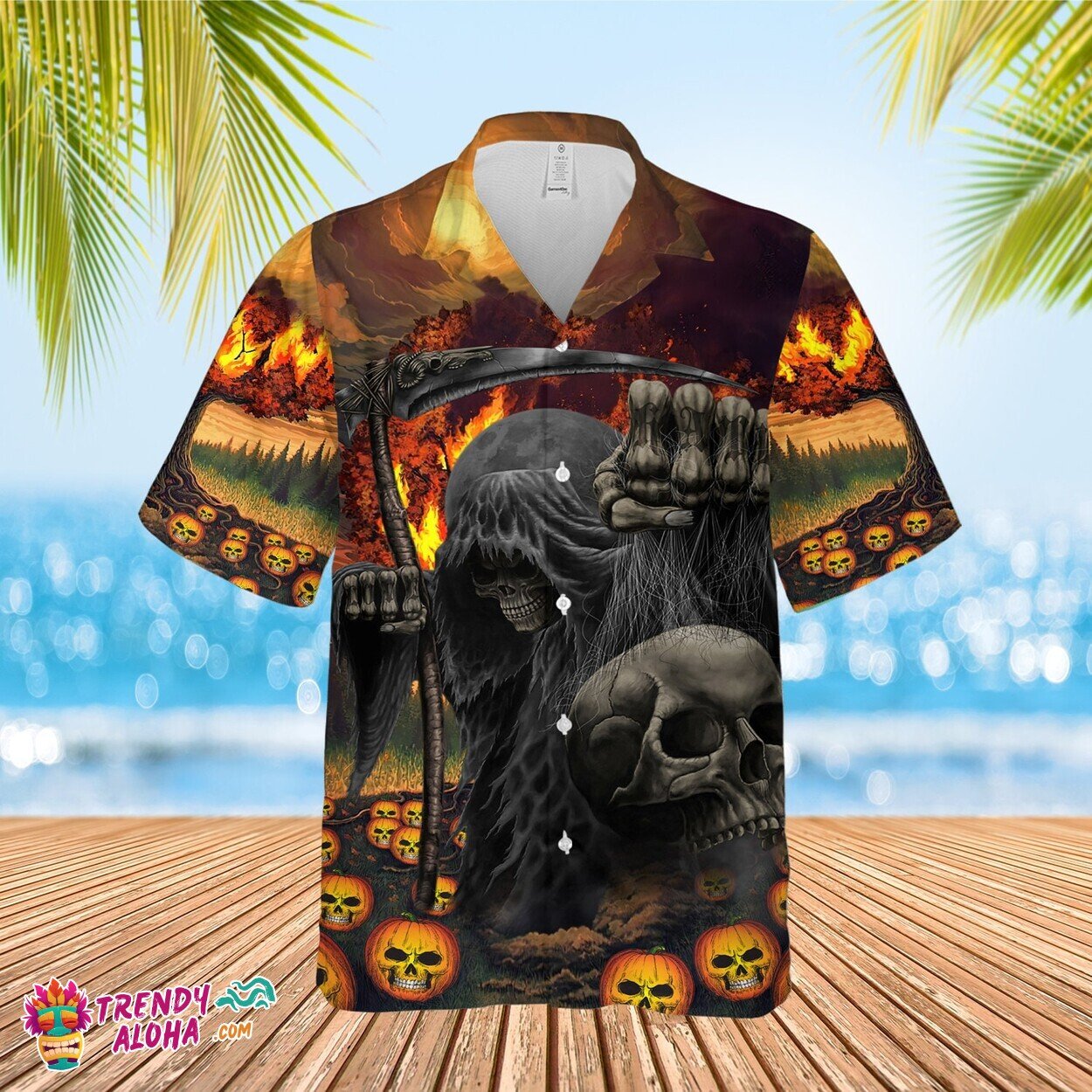 Halloween Themed Skeleton Pumpkins Skull Premium Hawaiian Top