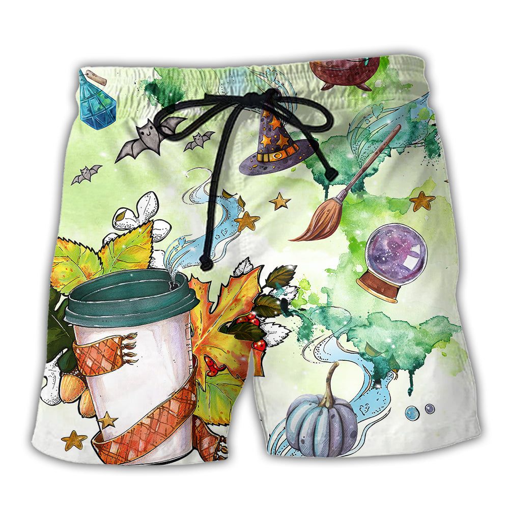Halloween This Witch Needs Coffee Trendy Aloha Hawaiian Beach Shorts
