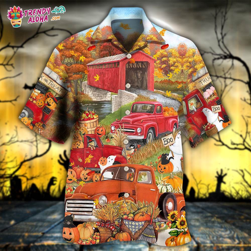 Halloween Truck With Pumpkin In Town Hawaiian Shirt – Trendy Aloha