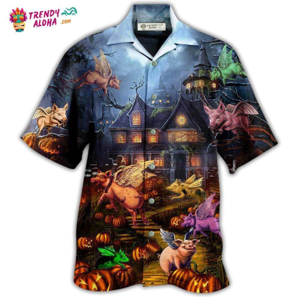 Halloween When Pigs Fly Night Hawaiian Shirt – Trendy Aloha Halloween When Pigs Fly Night Hawaiian Shirt – Trendy Aloha