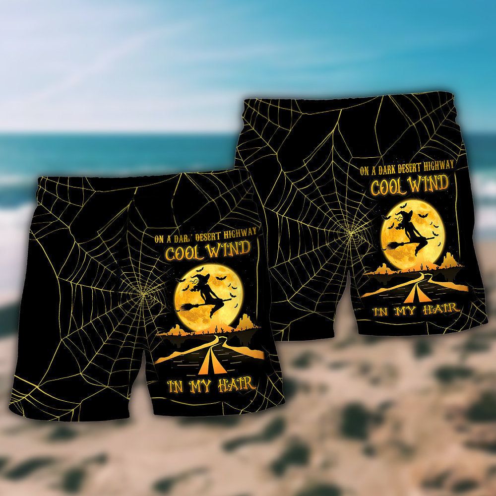 Halloween Witch On A Dark Desert Highway Trendy Aloha Hawaiian Beach Shorts