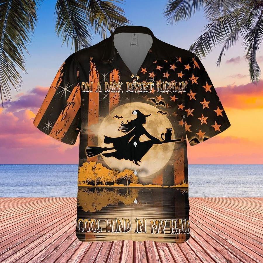 Halloween Witch, On A Dark Desert Highway Trendy Hawaiian Shirt, Unisex Print Aloha Short Sleeve Casual Shirt