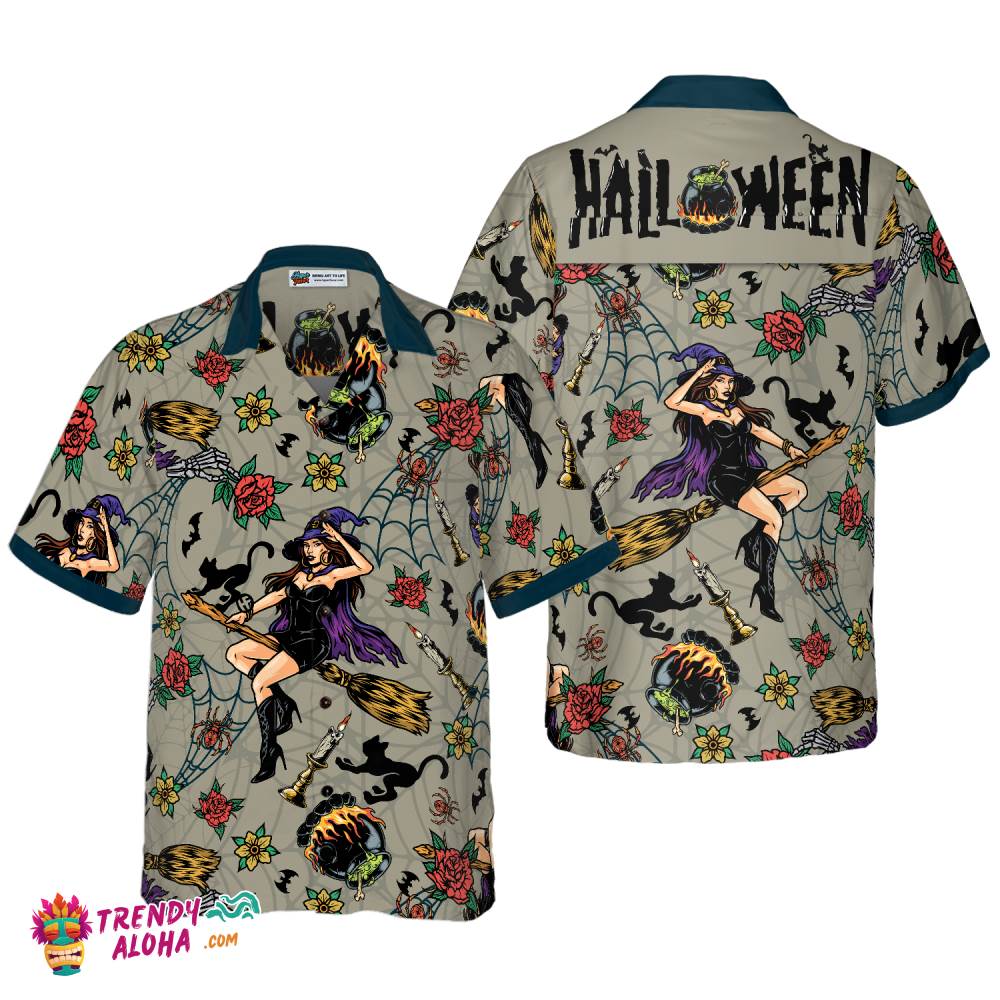 Halloween Witches Night Shirt For Men Hawaiian Shirt