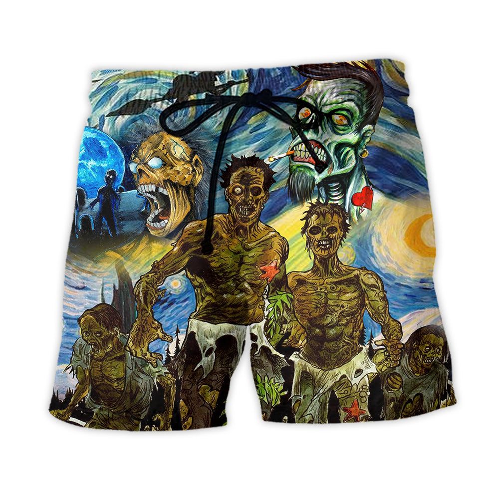 Halloween Zombie Crazy Starry Night Funny Boo Art Style Trendy Aloha Hawaiian Beach Shorts