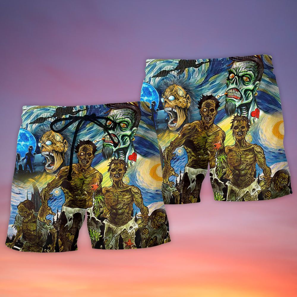 Halloween Zombie Crazy Starry Night Funny Boo Art Style Trendy Aloha Hawaiian Beach Shorts