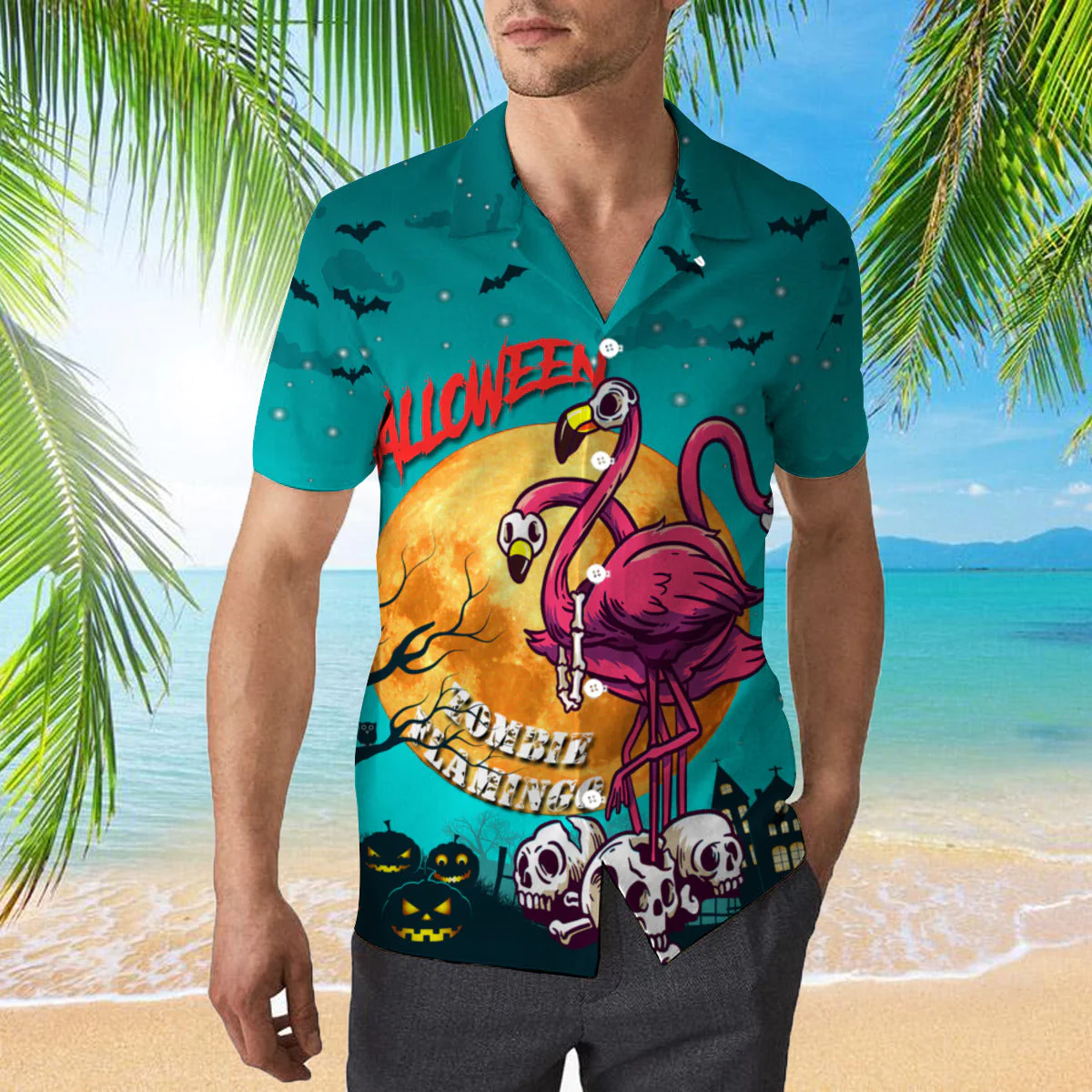 Halloween Zombie Flamingo Trendy Hawaiian Shirt