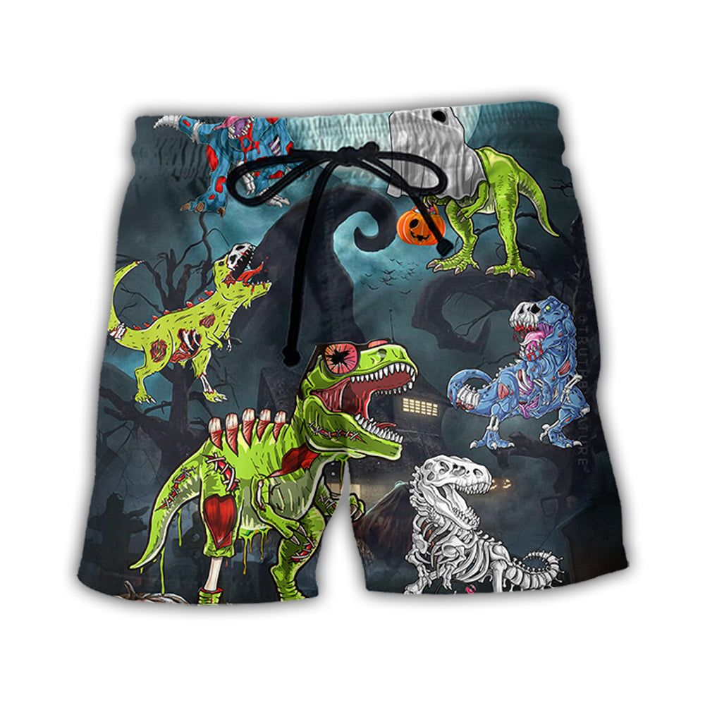 Halloween Zombie Saurus Scary Trendy Aloha Hawaiian Beach Shorts