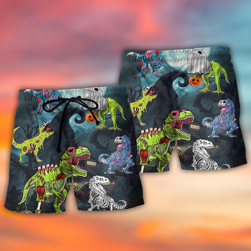 Halloween Zombie Saurus Scary Trendy Aloha Hawaiian Beach Shorts