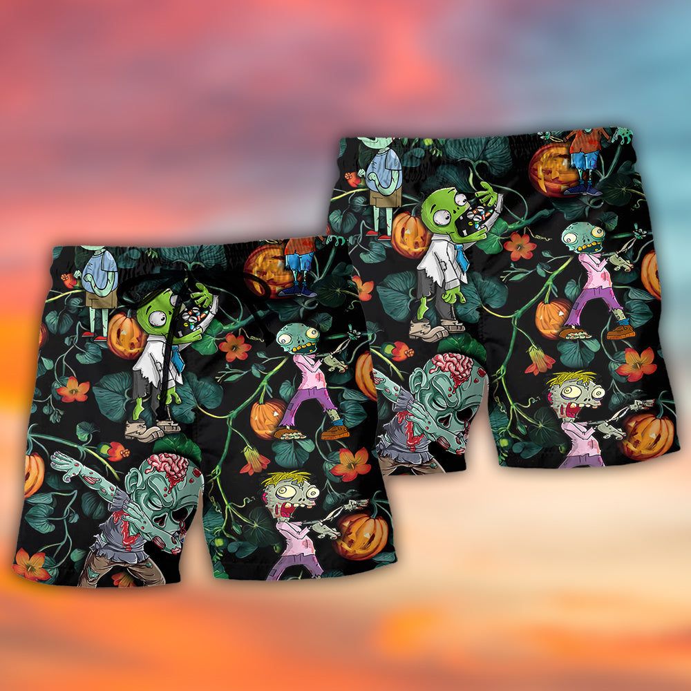 Halloween Zombie Tropical Pumpkin Scary Trendy Aloha Hawaiian Beach Shorts