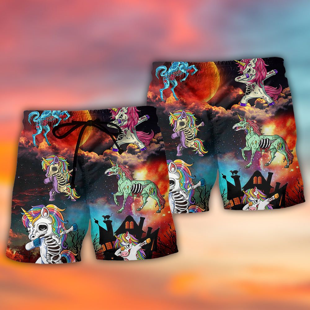 Halloween Zombie Unicorn Dabbing Trendy Aloha Hawaiian Beach Shorts