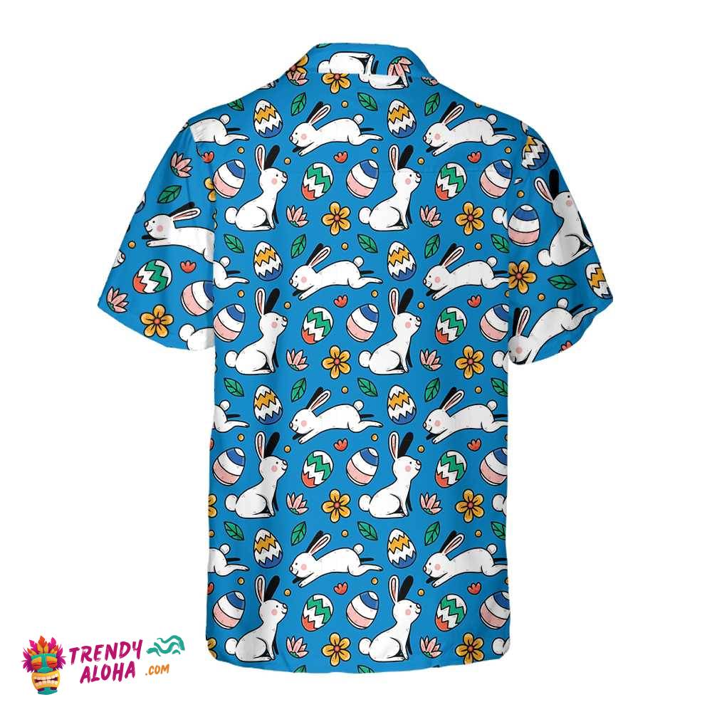 Hand Drawn Colorful Easter Pattern Hawaiian Shirt, Easter Bunny Shirt, Funny Easter Shirt & Easter Gift Ideas