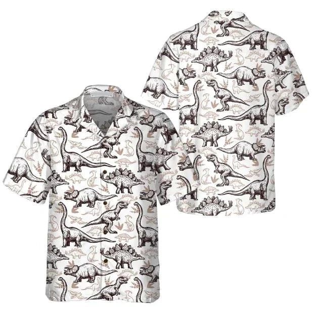 Hand Drawn Dinosaurs Footprints Seamless Pattern Hawaiian Shirt