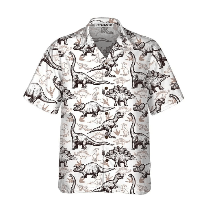 Hand Drawn Dinosaurs Footprints Seamless Pattern Trendy Hawaiian Shirt