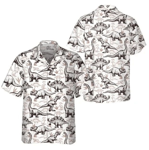 Hand Drawn Dinosaurs Footprints Seamless Pattern Trendy Hawaiian Shirt
