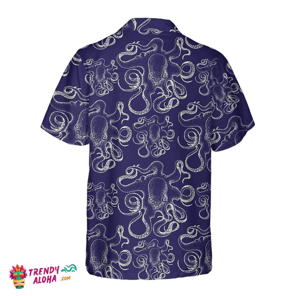 Hand Drawn Octopus Hawaiian Shirt, Unique Navy Octopus Shirt For Men & Women