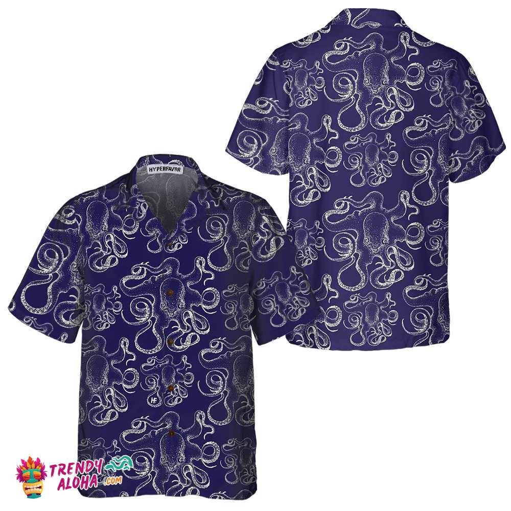Hand Drawn Octopus Hawaiian Shirt, Unique Navy Octopus Shirt For Men & Women Hand Drawn Octopus Hawaiian Shirt, Unique Navy Octopus Shirt For Men & Women