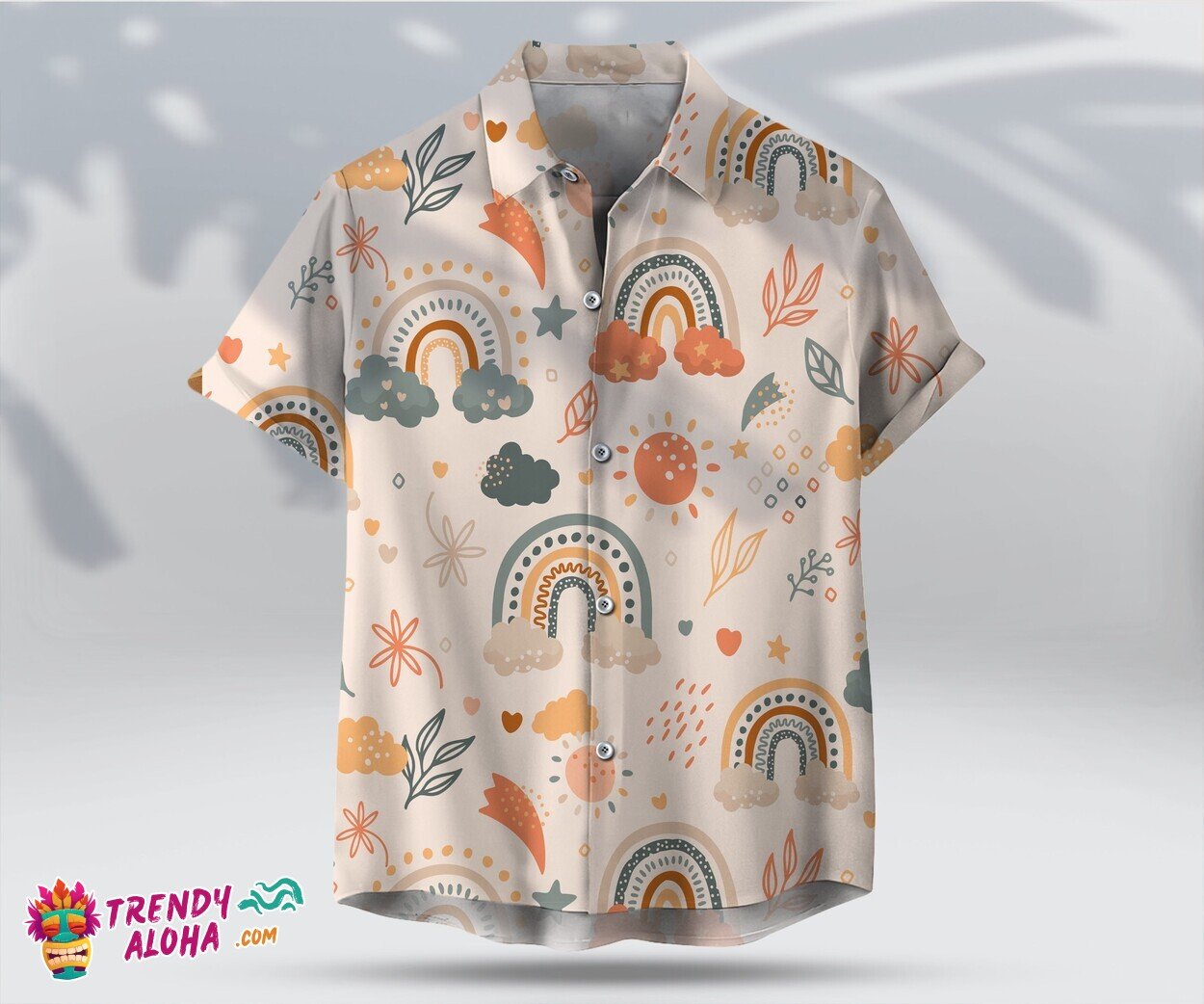 Hand Drawn Rainbow Boho Unisex Hawaiian Shirt Hippie Style
