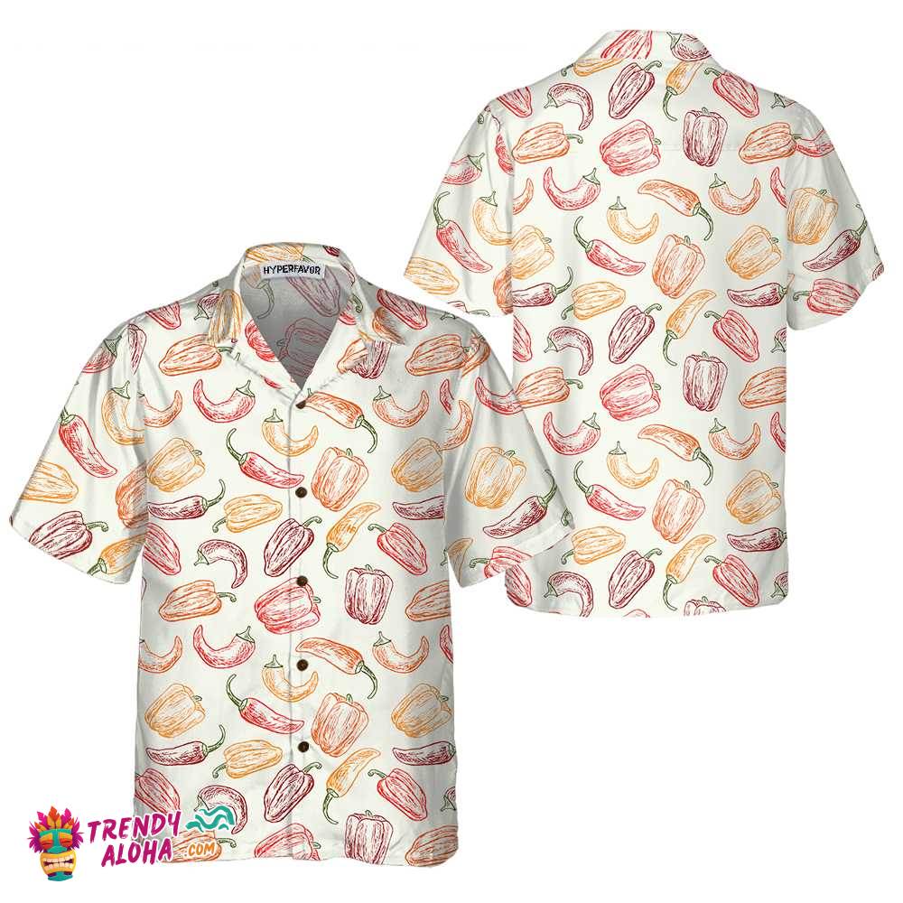 Hand Drawn Ripe Peppers Hawaiian Shirt, Funny Red Pepper Shirt For Men, Red Hot Chilli Shirt