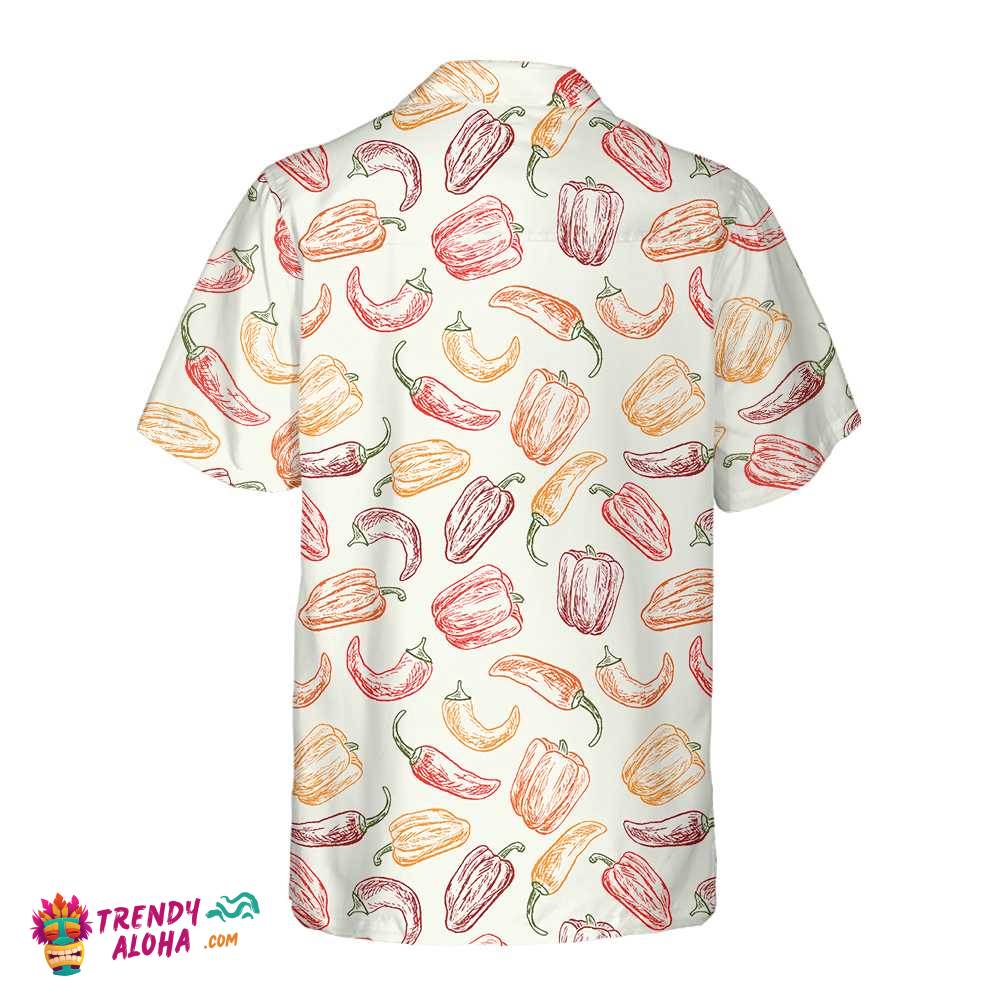 Hand Drawn Ripe Peppers Hawaiian Shirt, Funny Red Pepper Shirt For Men, Red Hot Chilli Shirt