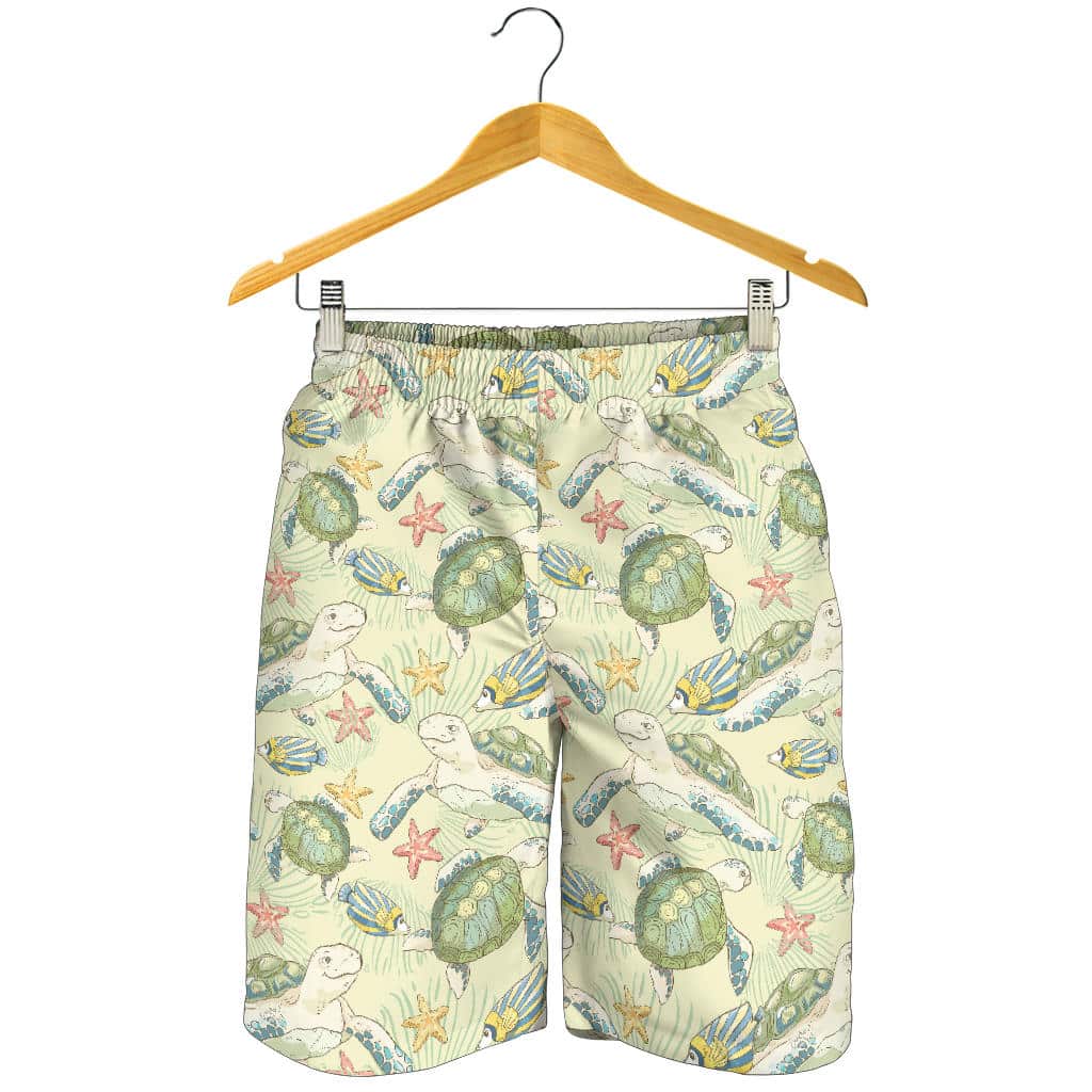 Hand Drawn Sea Turtle Fish Pattern For Men Women Kid Shorts