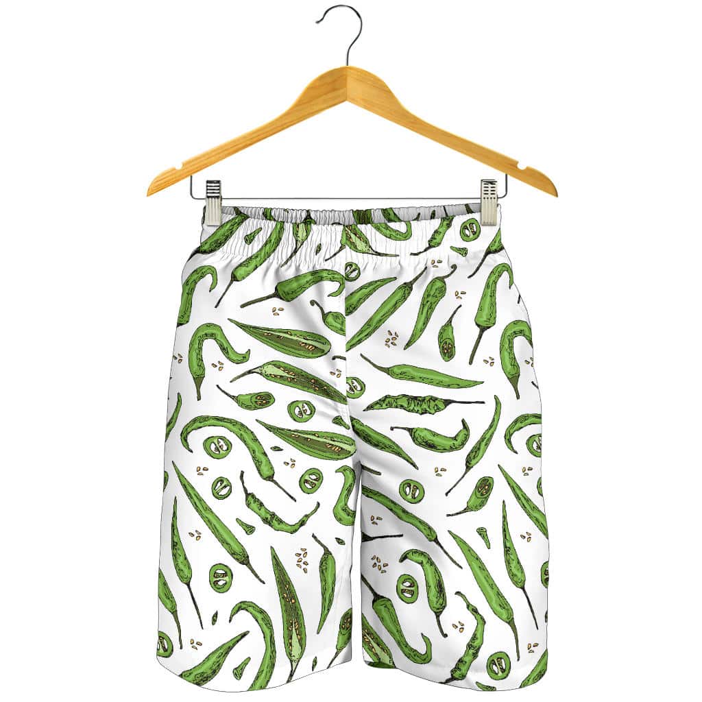 Hand Drawn Sketch Style Green Chili Peppers Pattern For Men Women Kid Shorts