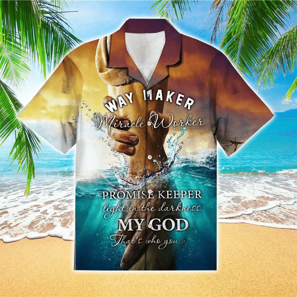 Hand Of Jesus Trendy Hawaiian Shirt – Way Maker Miracle Worker Jesus Trendy Hawaiian Shirt – Christian Trendy Hawaiian Shirts For Men & Women