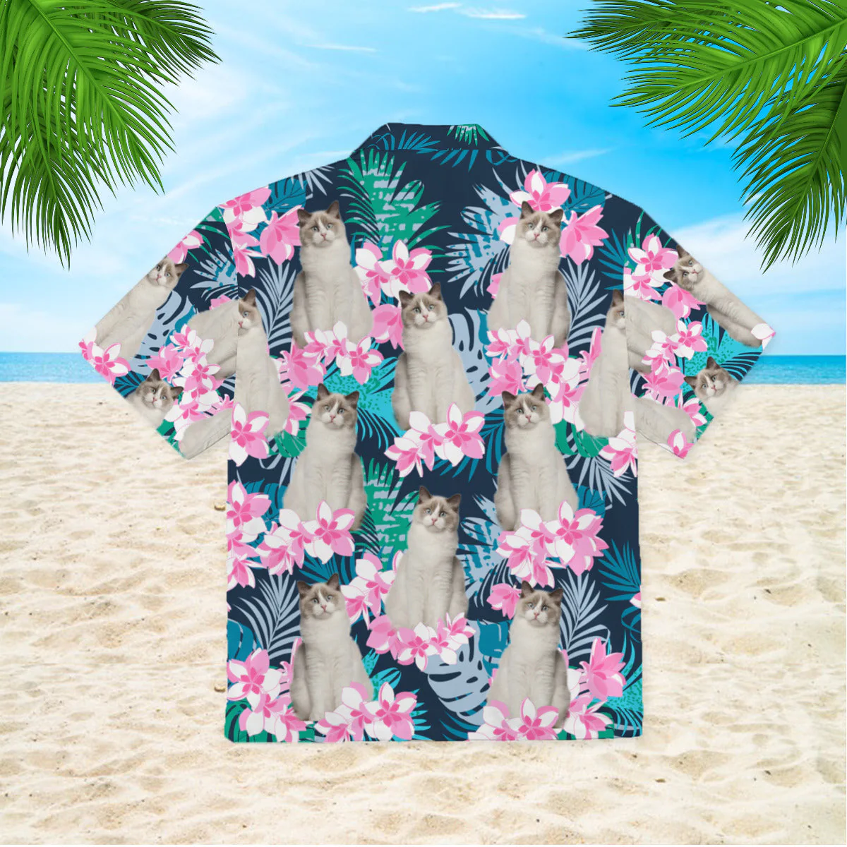 Happy Cat And Beautiful Flower Tropical Pattern Trendy Hawaiian Shirt For Aloha Shirt