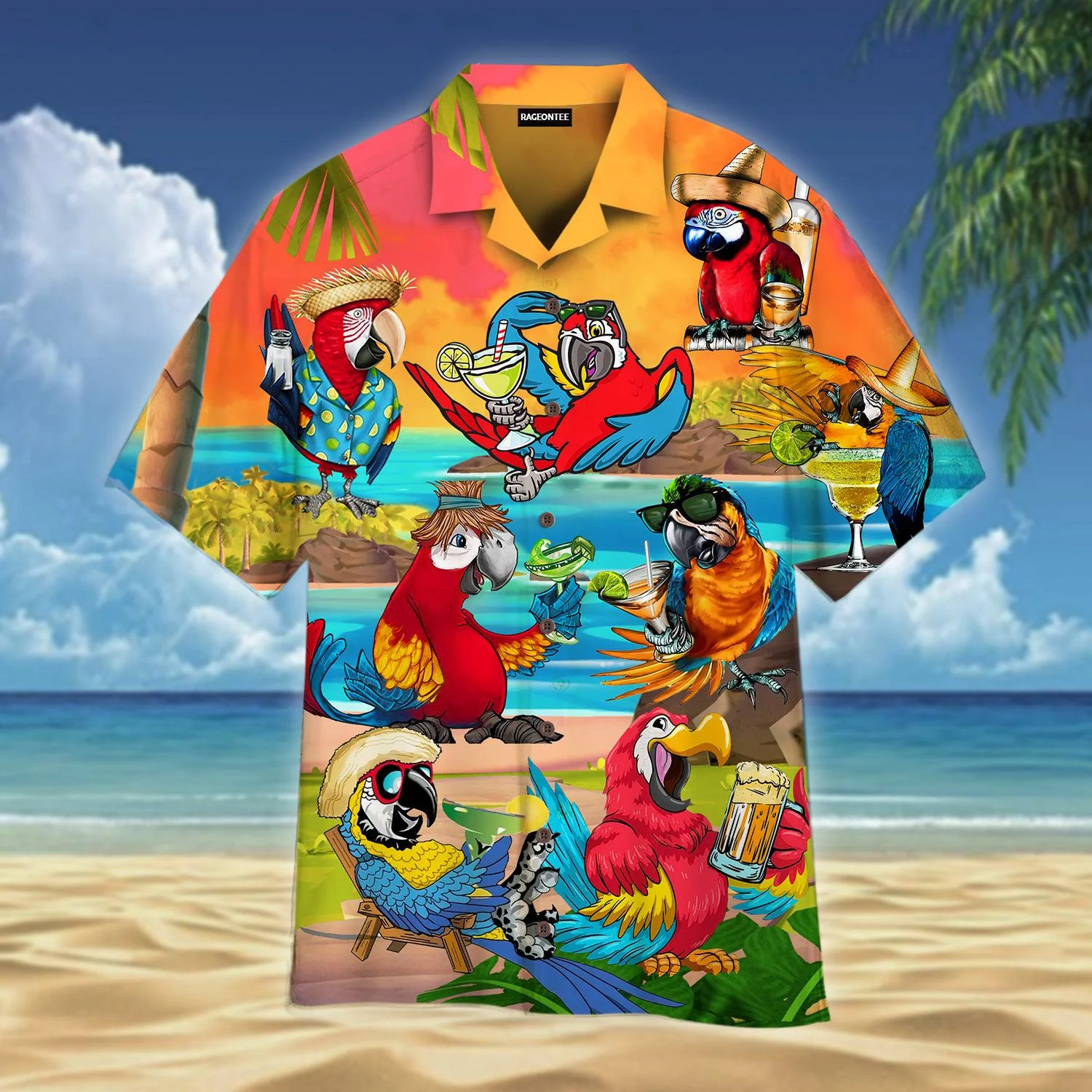 Happy Drinking Parrot Hawaiian Shirt For