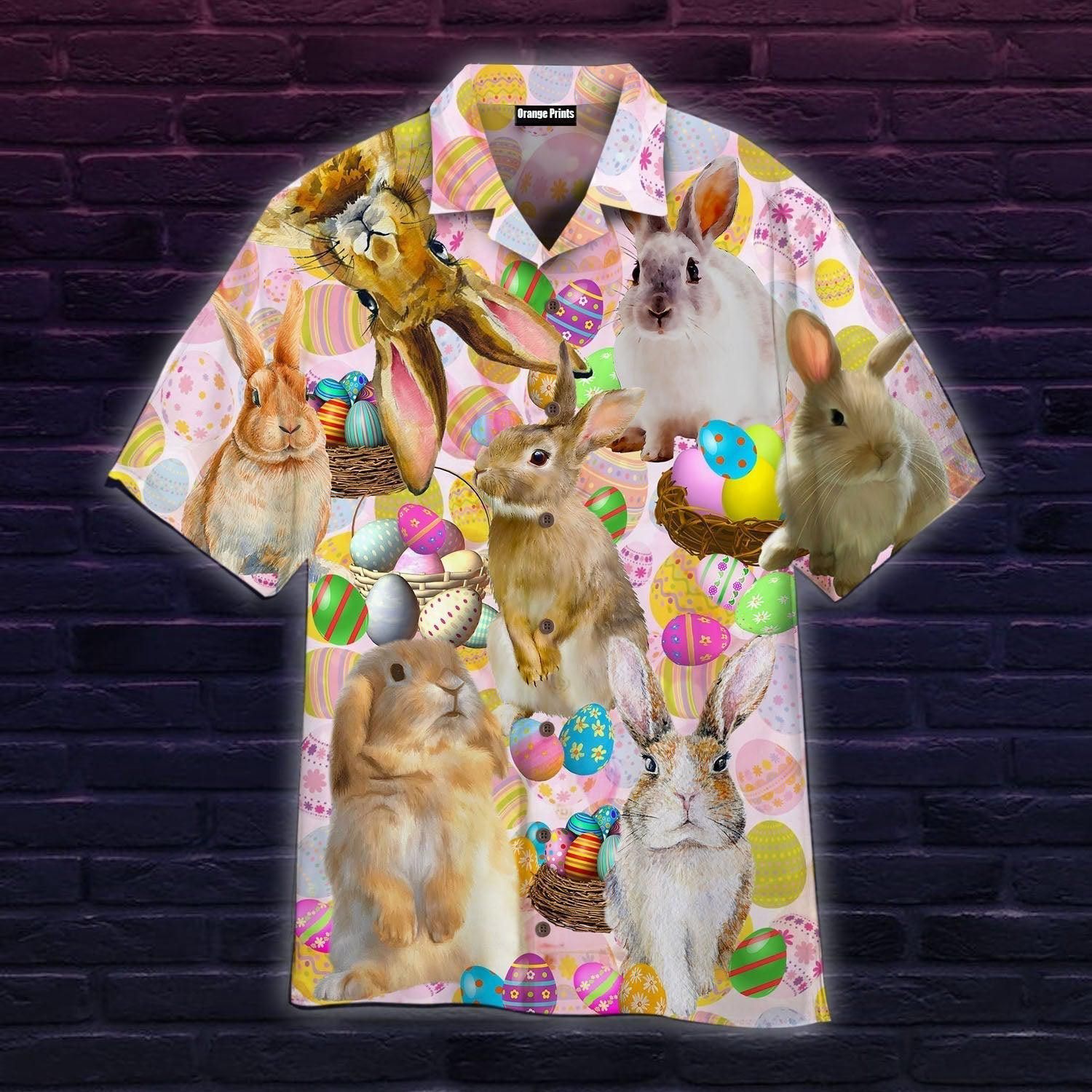 Happy Easter Bunny Day Depicted on Hawaiian Shirt
