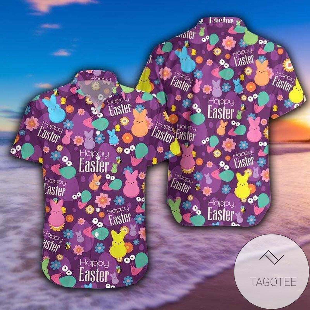 Happy Easter Colorful Bunny Purple Hawaiian Shirts