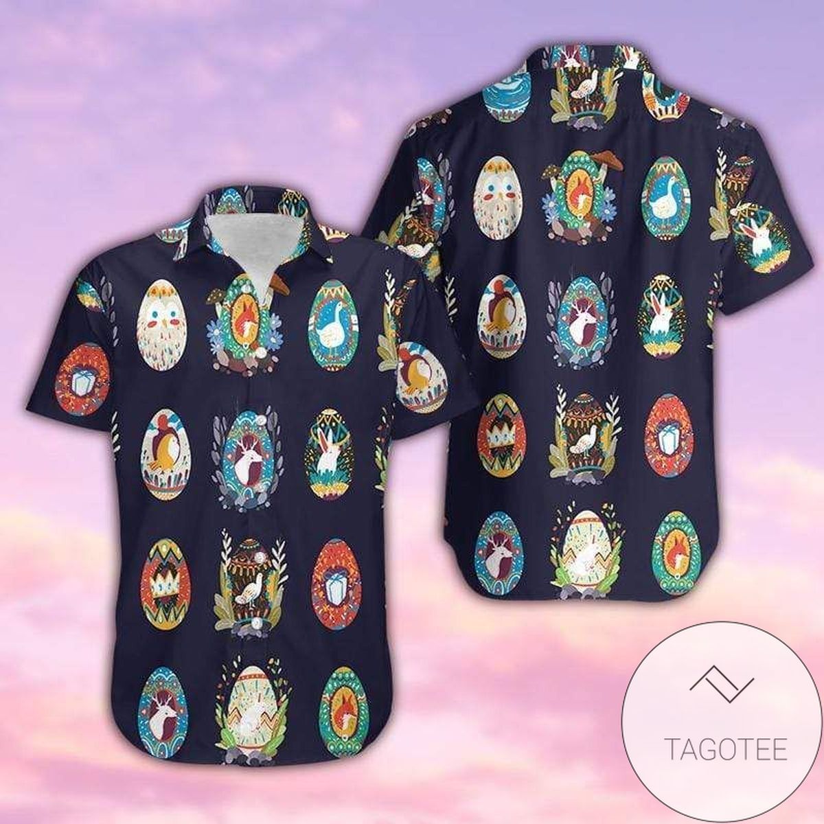 Happy Easter Colorful Cartoon Eggs Unisex Hawaiian Shirts