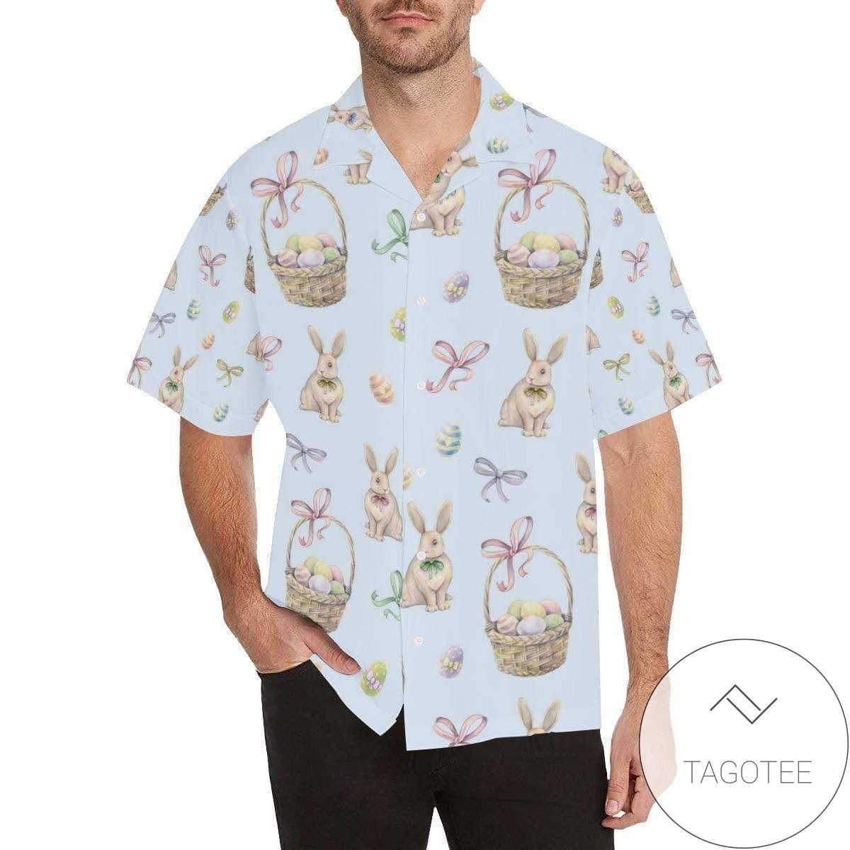 Happy Easter Vintage Bunny Baby Blue Hawaiian Shirts