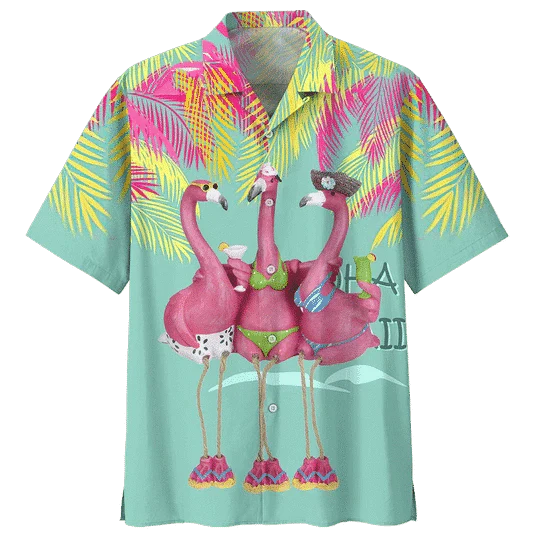 Happy Flamingo Ornamental Design Hawaiian Shirt