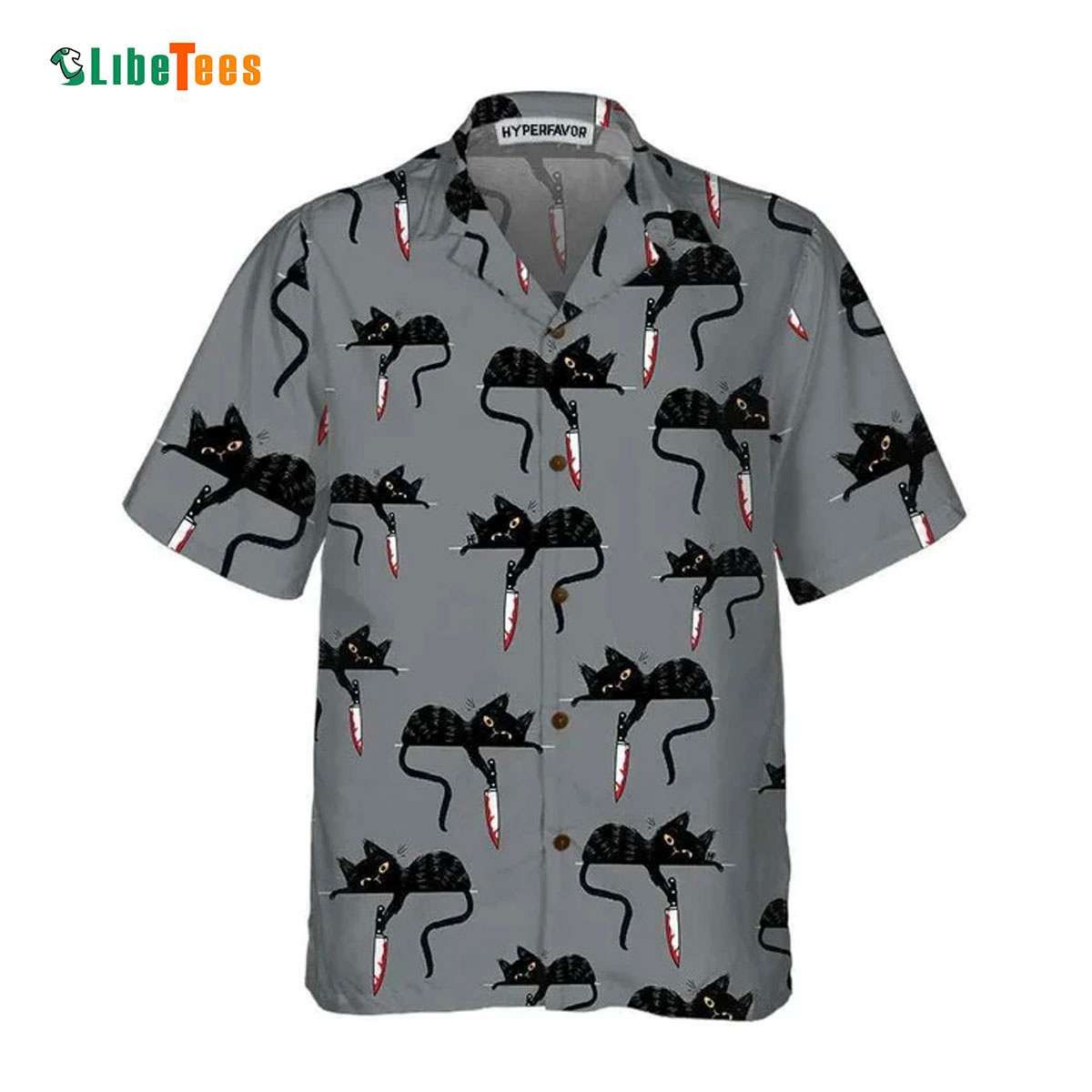 Happy Halloween Black Cat With Knife, Cat Trendy Hawaiian Shirt Perfect Gifts For Your Loved Ones