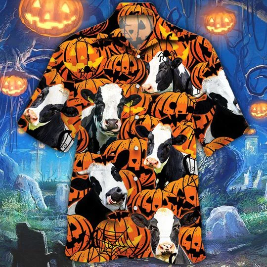 Happy Halloween Holstein Pumpkin All Over Printed 3D Hawaiian Shirt