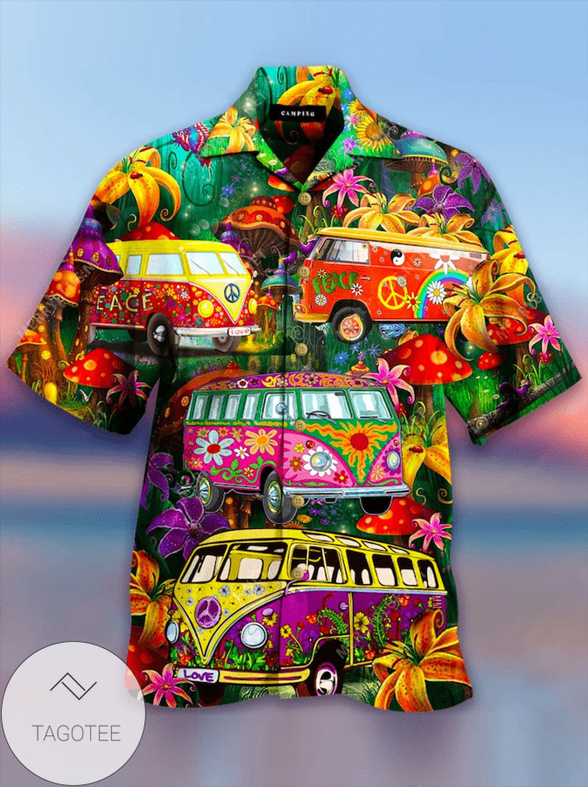 Happy Hippie Camper’s Journey Immortalized on Hawaiian Shirt