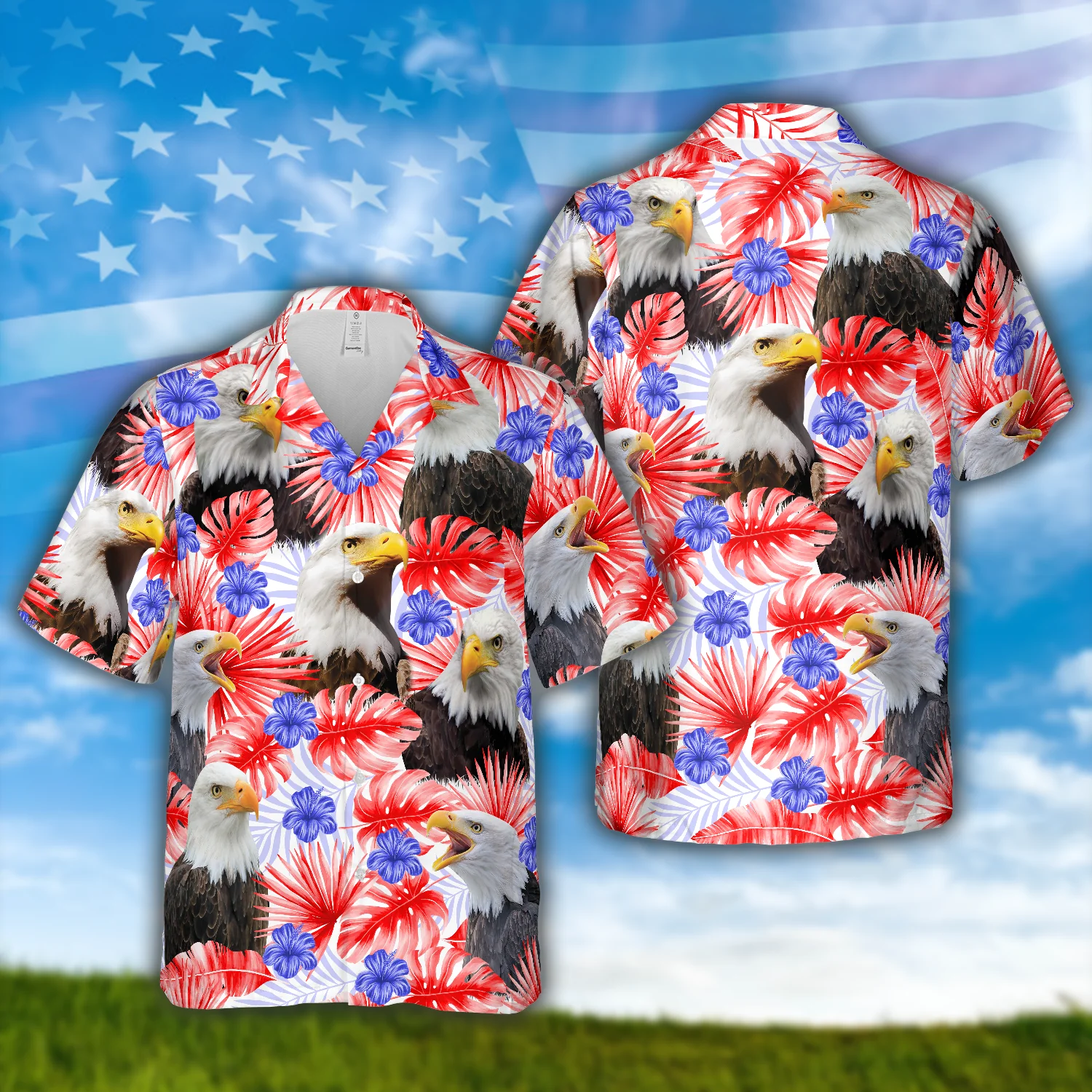 Happy Independence Day 3D Hawaiian Shirt Featuring Eagles Tropical Theme
