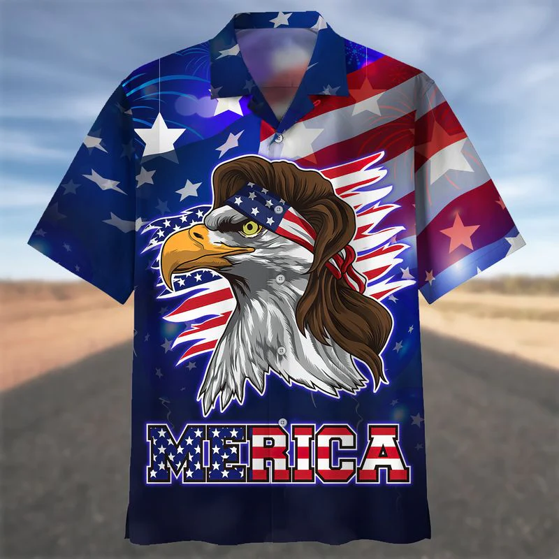 Happy Independence Day Eagle Merica All Printed 3D Hawaiian Shirt