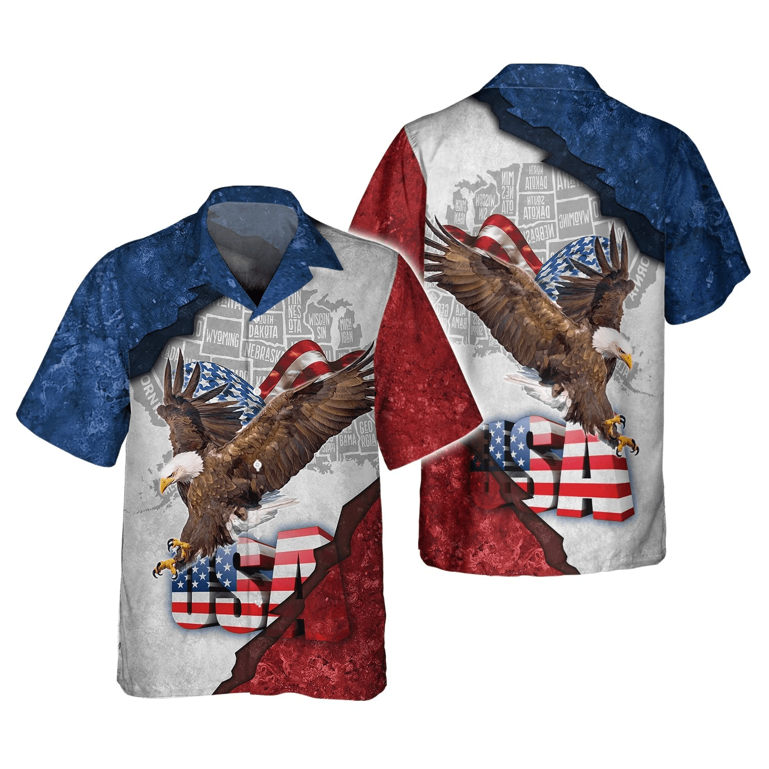 Happy Independence Day Eagle U.S Map All 3D Printed Hawaiian Shirt