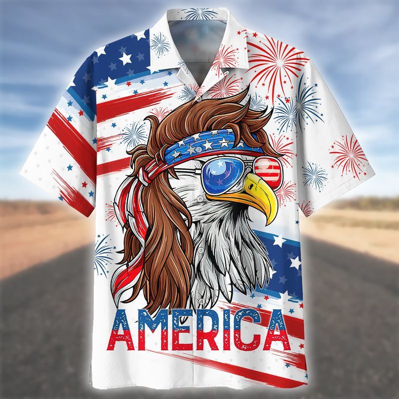 Happy Independence Day Eagle With U.S Sunglasses All Printed 3D Hawaiian Shirt