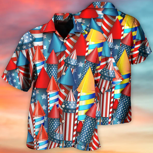 Happy Independence Day Firework All Printed 3D Hawaiian Shirt