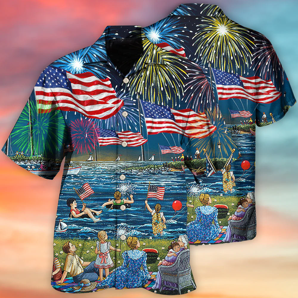 Happy Independence Day Firework Celebration All Printed 3D Hawaiian Shirt