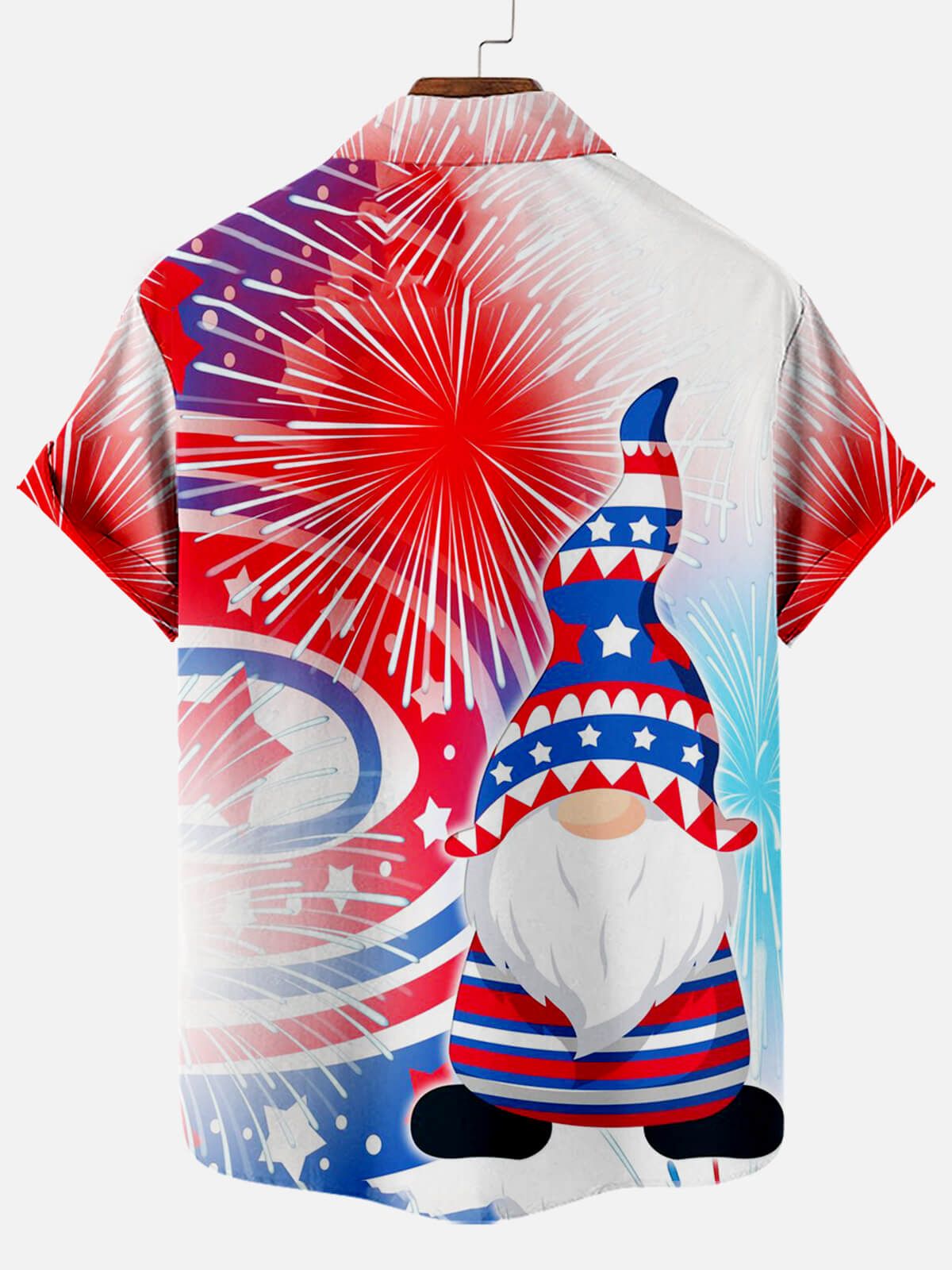 Happy Independence Day Firework Flag Pattern Men’s Short Sleeve Pocket Shirt