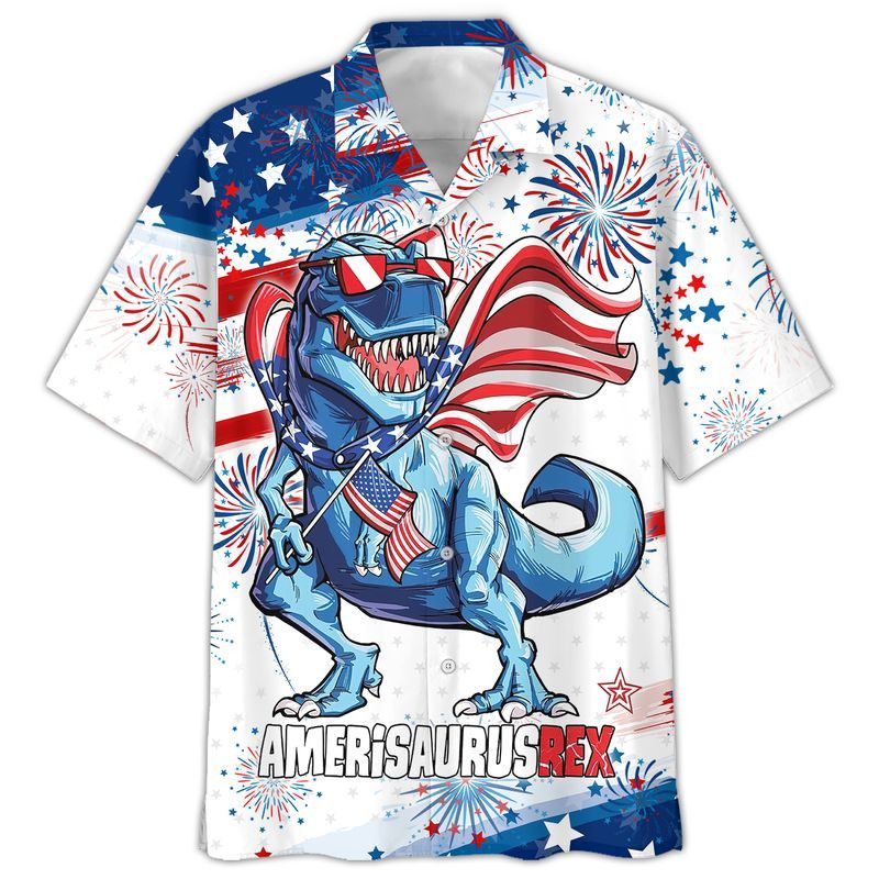 Happy Independence Day U.S Dinosaur All Printed 3D Hawaiian Shirt