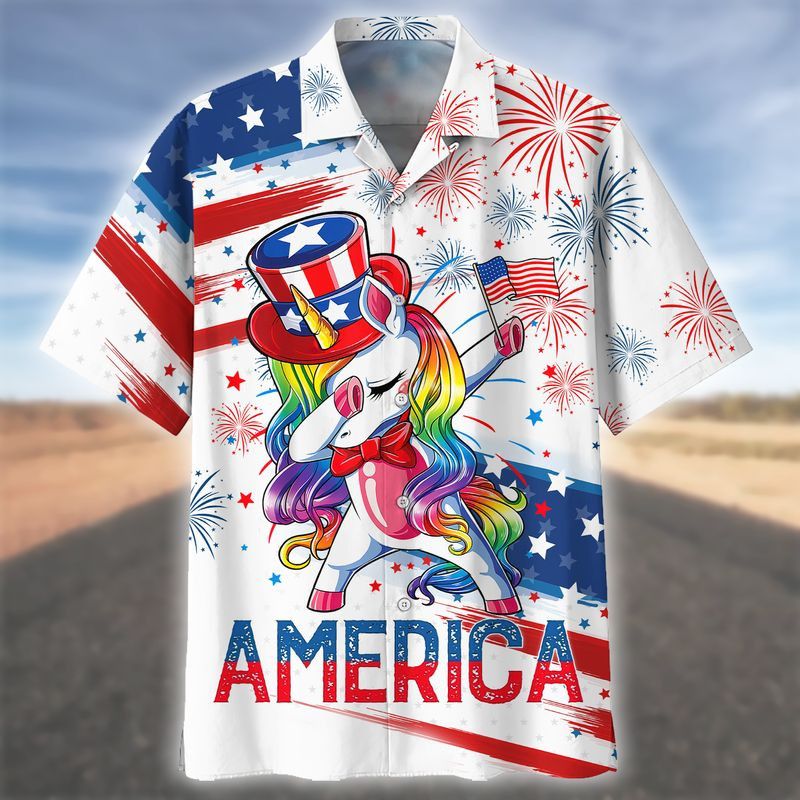Happy Independence Day Unicorns All Printed 3D Hawaiian Shirt