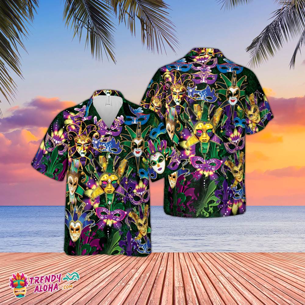 Happy Mardi Gras Hawaiian Shirt, Aloha Summer Shirt, Mardi Gras Festival Tee, Fat Tuesday Hawaii Shirt, Flower De Luce, Happy Louisiana