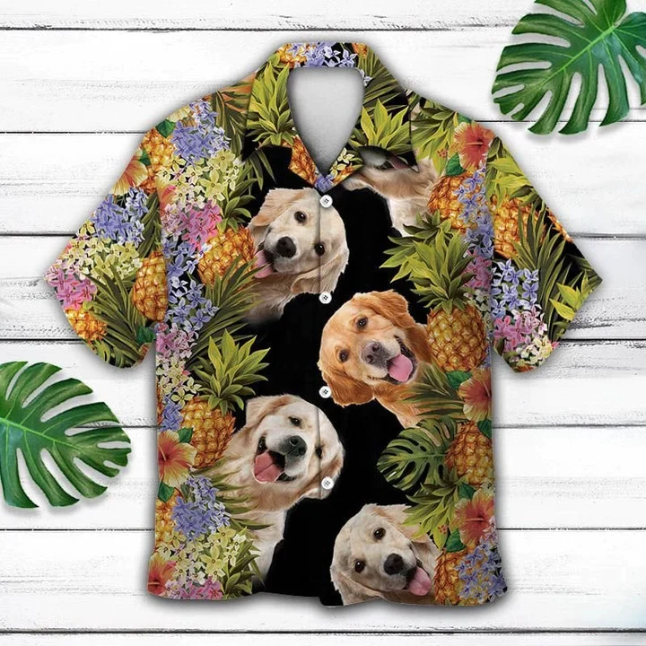 Happy Moment Aloha Golden Retriever Pineapple Leaves Trendy Hawaiian Shirt Happy Moment Aloha Golden Retriever Pineapple Leaves Trendy Hawaiian Shirt
